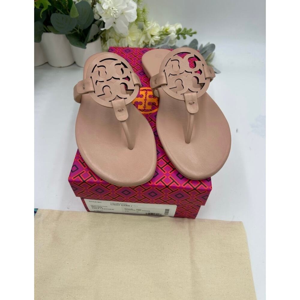 Women's TORY BURCH MILLER soft calf leather sandals in light sand size 10 - Picture 3 of 8